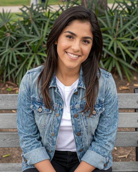 Savannah, a 26-year-old Latina woman in a denim jacket at a Houston park, interested in trucker dating in Texas