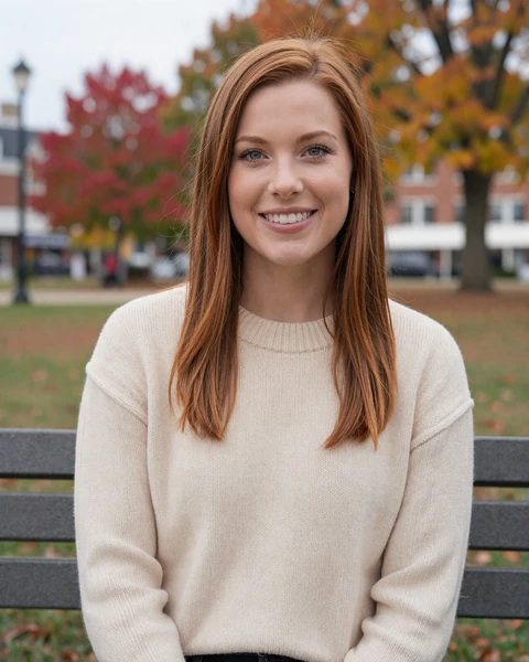 Kayla, a 29-year-old auburn-haired woman in a cream sweater at an Iowa City park, looking for Iowa trucker dating