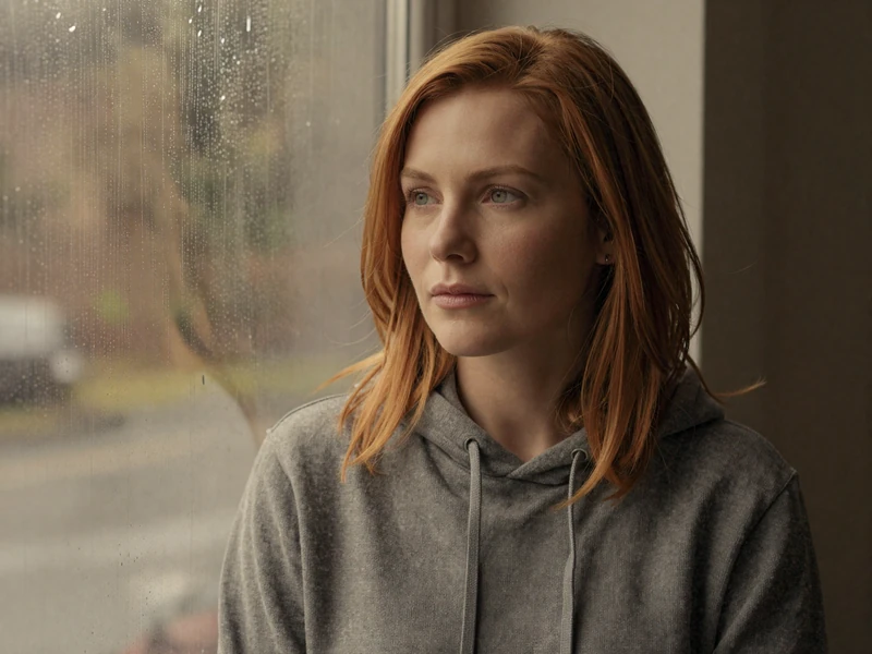 A woman in a hoodie looking thoughtfully out a window, reflecting on trust in a trucker dating relationship