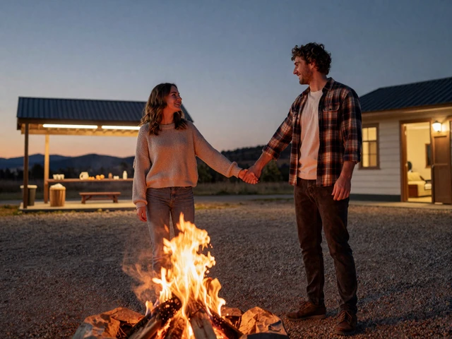 A couple holding hands at a campfire, representing trucker dating relationships built on RouteSingles