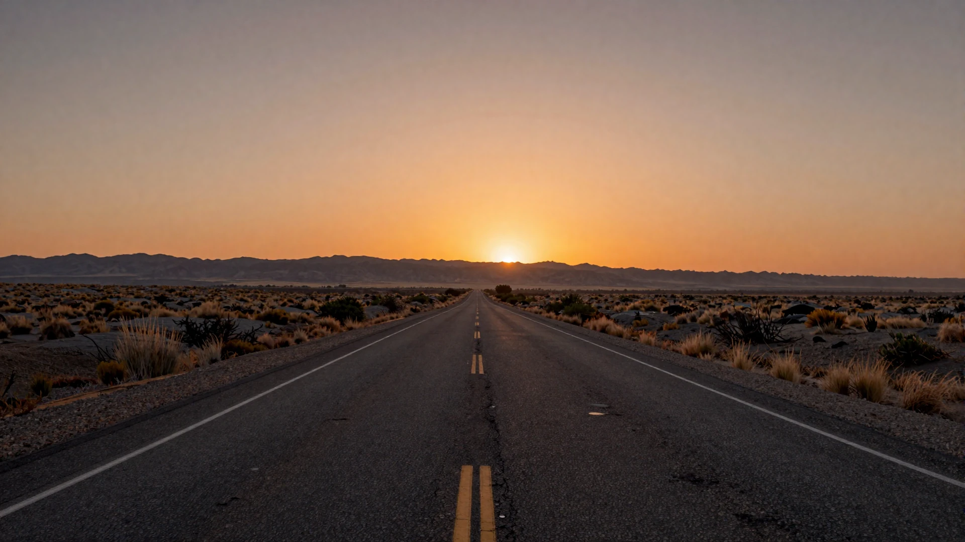 Empty American highway at sunset fading into the horizon, symbolizing long-distance relationships with truckers